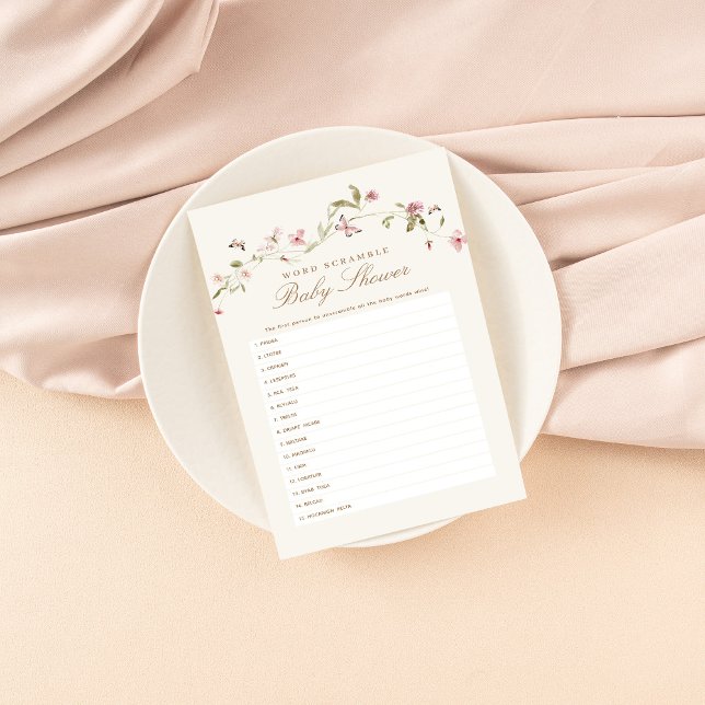 Papier Mot Baby shower à l'escamble Jeu Bunny rose floral (Créateur téléchargé)