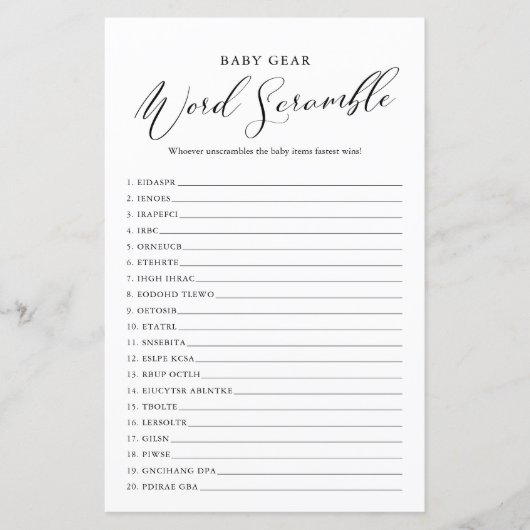 Papier Mot Baby shower de calligraphie minimaliste (Devant)