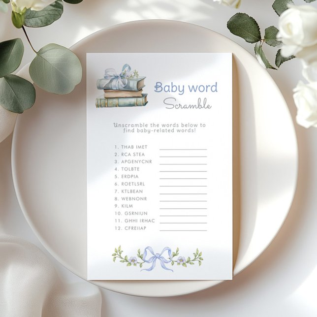 Papier Mot bébé Scramble Blue Bow Books jeu de baby showe (Créateur téléchargé)