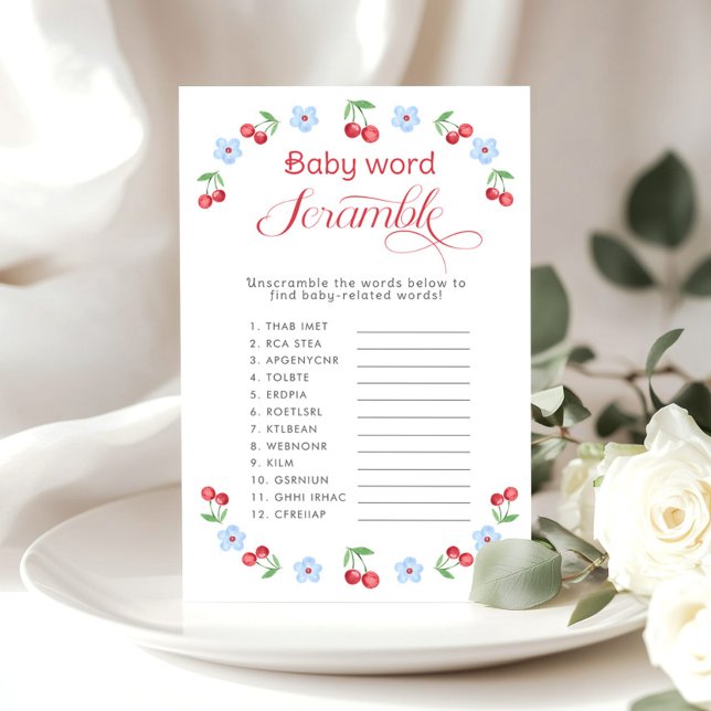 Papier Mot bébé Scramble Cherry on Top baby shower game (Créateur téléchargé)