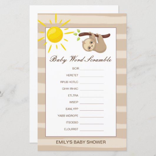 Papier Mot de bébé modifiable avec réponse (Devant / Derrière)