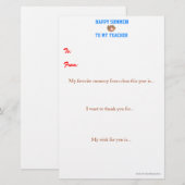Papier Mot de remerciement des enseignants de fin d'année (Devant / Derrière)