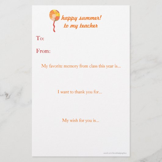 Papier Mot de remerciement des enseignants de fin d'année (Devant)