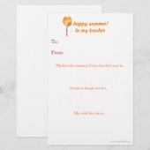 Papier Mot de remerciement des enseignants de fin d'année (Devant / Derrière)