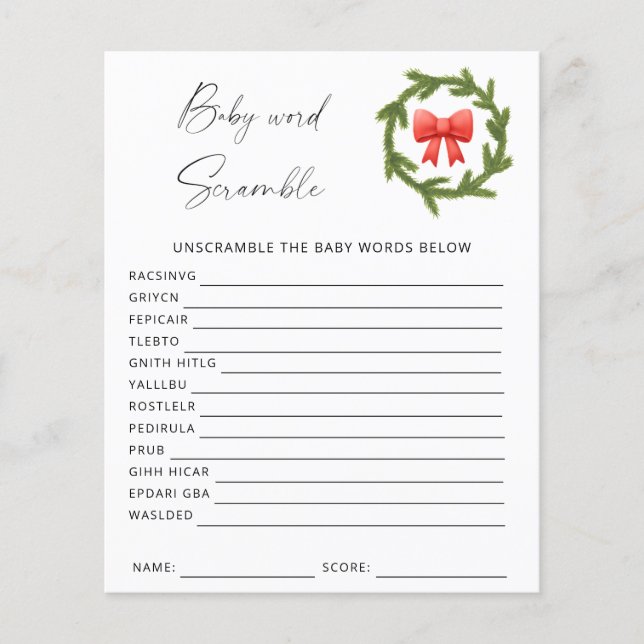 Papier Mot d'hiver scramble baby shower jeu (Devant)