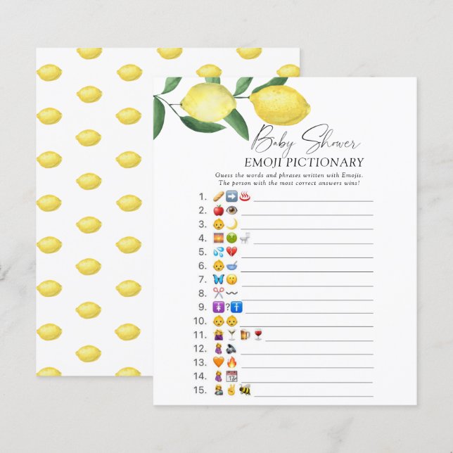 Papier Motif citrons - Jeu de pictionary Emoji (Devant / Derrière)