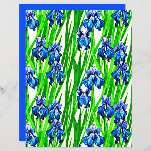 Papier Motif d'aquarelle bleu Iris (Devant / Derrière)