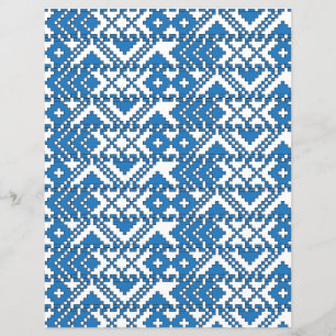 Papier Motif d'art folklorique letton bleu et blanc