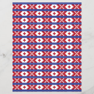 Papier Motif d'art populaire tribal rouge, bleu et blanc