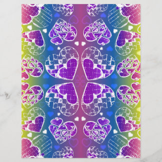 Papier Motif de cœurs fantaisistes violet, bleu, jaune am
