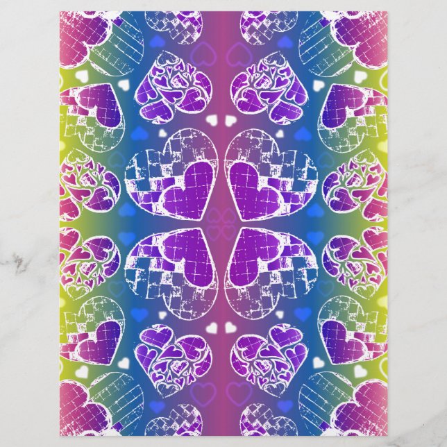 Papier Motif de cœurs fantaisistes violet, bleu, jaune am (Devant)