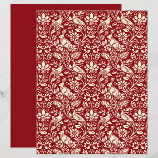 Papier Motif de faisan et lièvre, rouge profond et crème