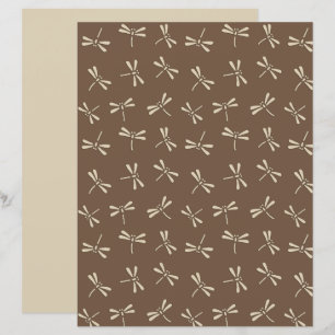 Papier Motif de libellules japonaises, crème et Taupe Tan