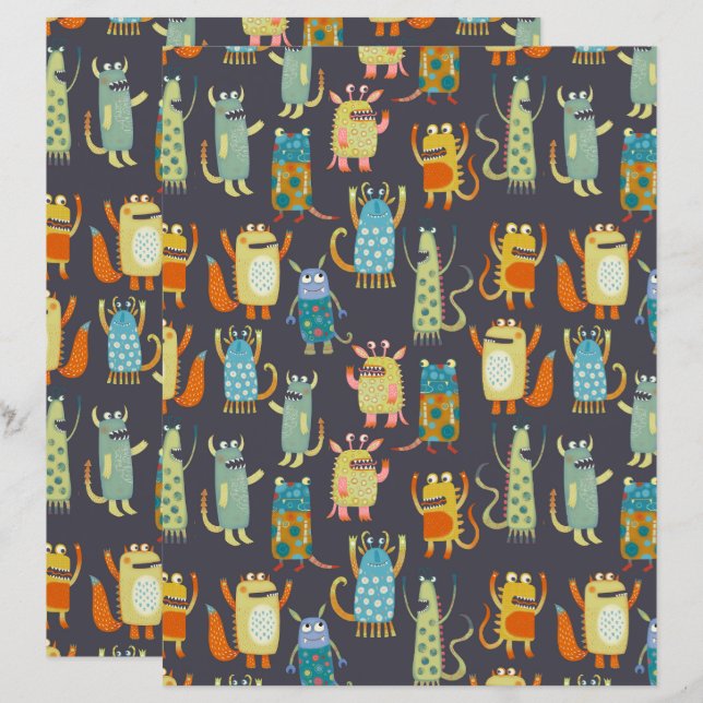 Papier Motif de monstres amusants (Devant / Derrière)