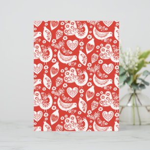 Papier Motif de Noël scandinave rouge avec oiseaux