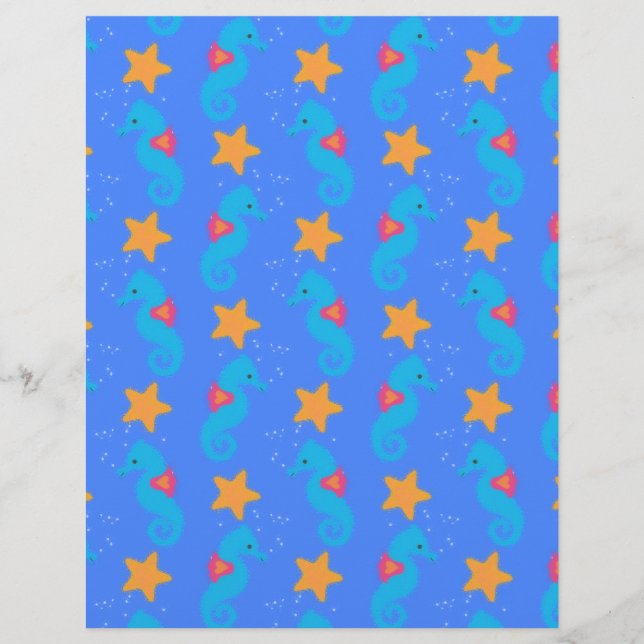 Papier Motif De Seahores Bleues Et De Starfish (Devant)