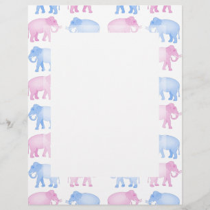 Papier Motif d'éléphant indien rose et bleu