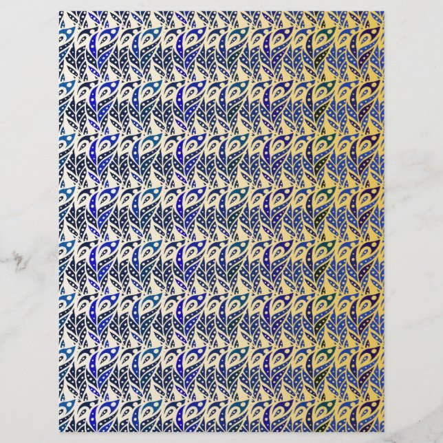 Papier Motif en plumes de paon bleu et or (Devant)