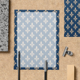 Papier Motif Fleur de Lis, Français, Royal, Crème, Bleu