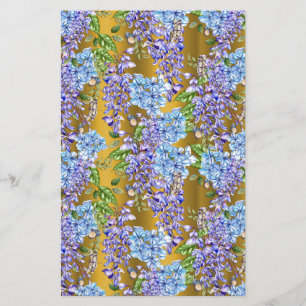 Papier Motif floral bleu sur or