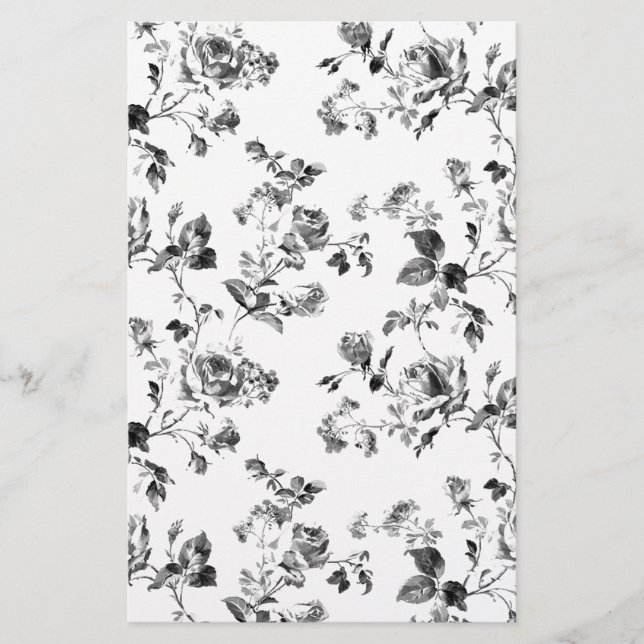 Papier Motif floral de roses noires et blanches (Devant)