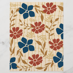 Papier Motif Floral rouge et bleu :