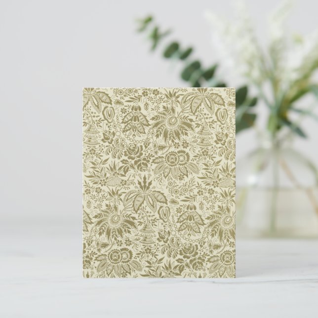 Papier Motif Floral Vert Sage Antique Damas (Debout devant)