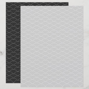 Papier Motif géométrique moderne noir gris japonais vague