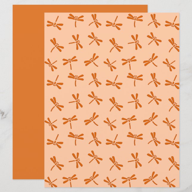 Papier Motif japonais de libellules, Coral Orange (Devant / Derrière)