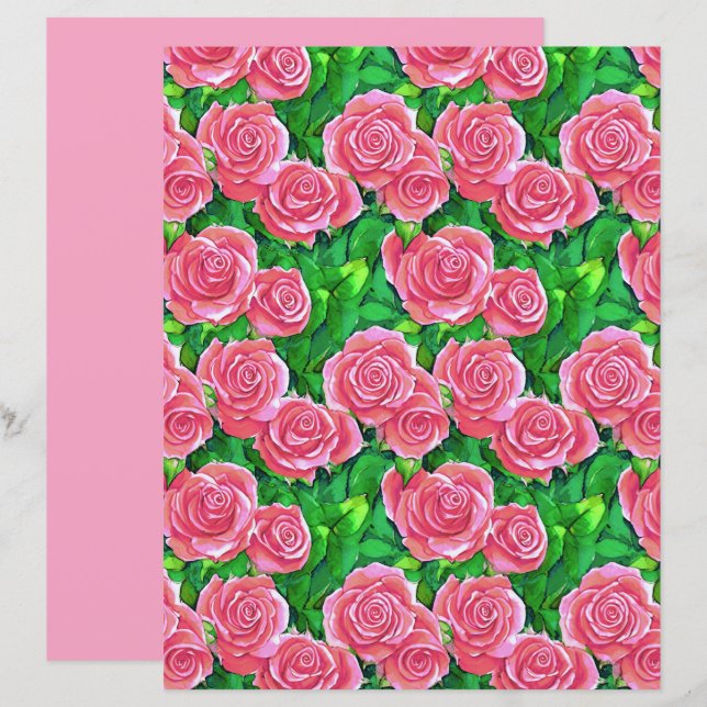 Papier Motif Rose rose (Devant / Derrière)