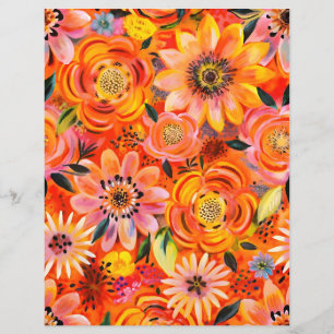 Papier motif scrapbook de fleurs orange