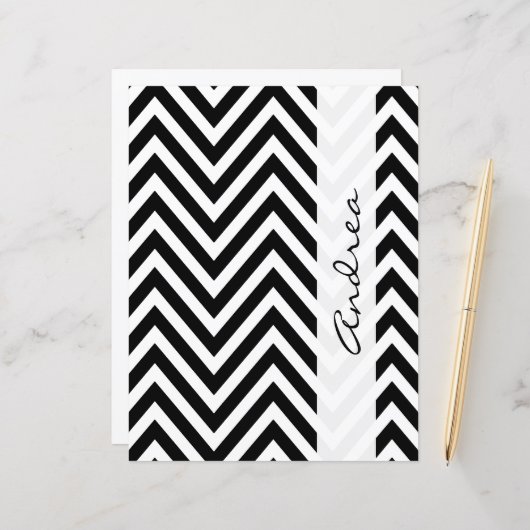 Papier Motif Zigzag noir et blanc, Votre nom (Devant/Arrière en situation)