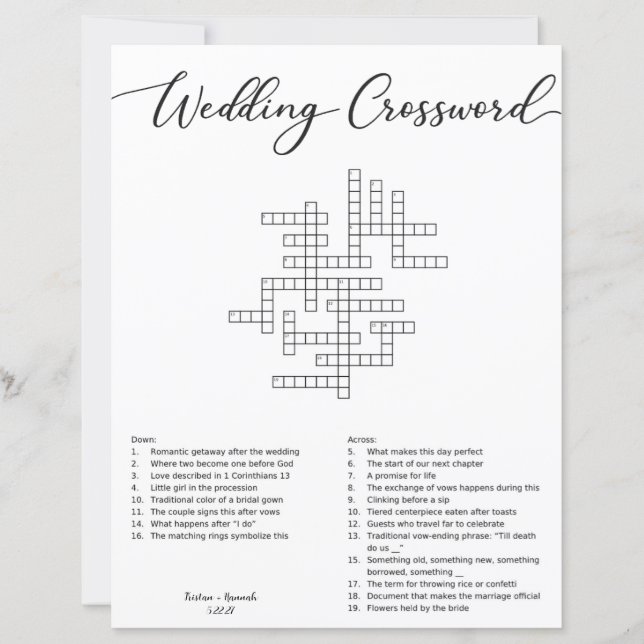 Papier Mots croisés de mariage (Devant)