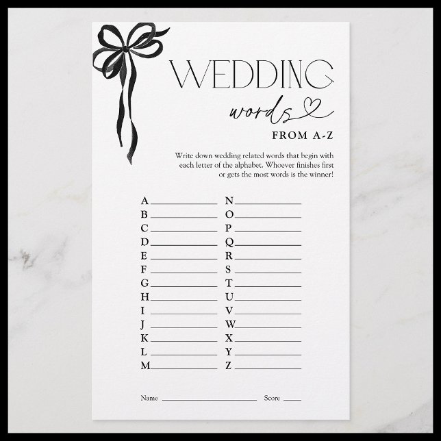 Papier Mots mariages Du Jeu De Douche A-Z Black Bow (Créateur téléchargé)