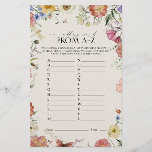 Papier Mots Mariages floraux pressés Jeu de douche A-Z (Devant)