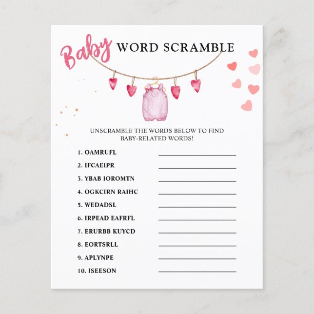 Papier Mots Mêlés | Jeu de Baby Shower de la Saint-Valent (Devant)