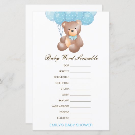 Papier Mots mêlés pour bébé modifiables avec réponse (Devant / Derrière)