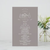 Papier Mountain Line Art Amethyst Wedding Program (Debout devant)