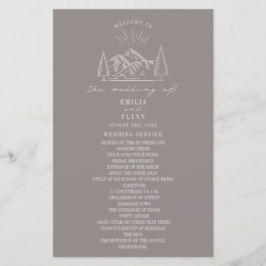 Papier Mountain Line Art Amethyst Wedding Program (Devant)