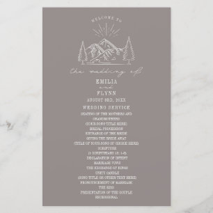 Papier Mountain Line Art Amethyst Wedding Program