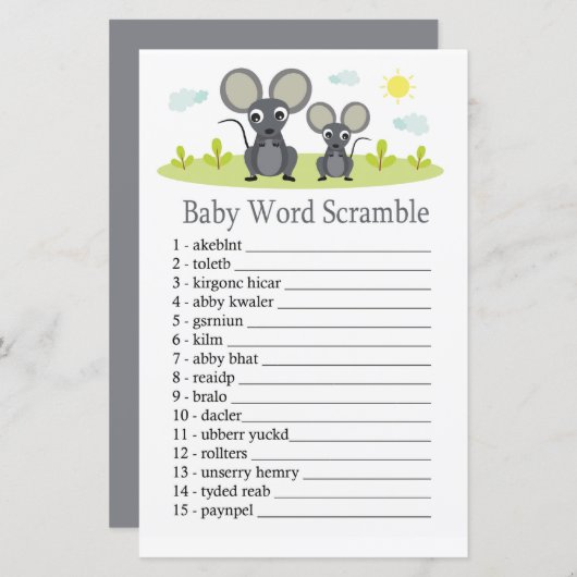 Papier Mouse Baby jeu de brouillage de mot (Devant / Derrière)