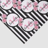 Papier Mousseline 16e anniversaire chic rose roses noir blanc rayure (Détail)