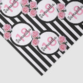 Papier Mousseline 18e anniversaire chic rose roses noir blanc rayure (Détail)