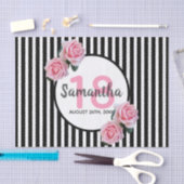 Papier Mousseline 18e anniversaire rose roses noir blanc rayures (Artisanat)