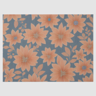 Papier Mousseline 1950 Dusty Blue Orange Retro Mid Century Floral