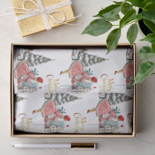 Papier Mousseline 1950 Vintage dame publiant des voeux de Noël