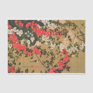 Papier Mousseline 21. 薔 薇 小 禽 図, 冲 Roses et petits oiseaux, Jakuchu,