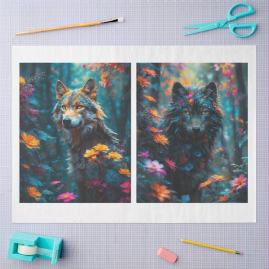 Papier Mousseline 2 Beaux Loups (Artisanat)
