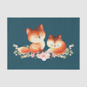 Papier Mousseline 2 mignons Petits Renards Rouges Aquarelle Design