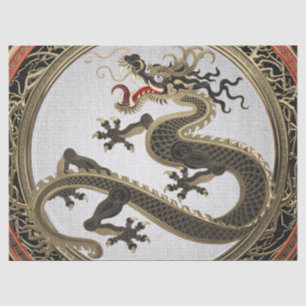 Papier Mousseline [300] Dragon oriental sacré noir et or